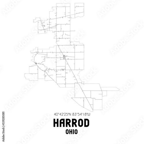 Harrod Ohio. US street map with black and white lines.