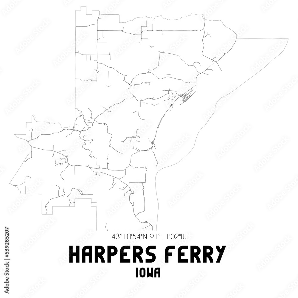 Harpers Ferry Iowa. US street map with black and white lines. Harpers Ferry Iowa. US street map with black and white lines.