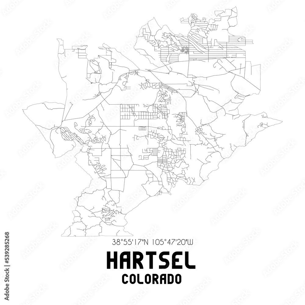 Hartsel Colorado. US street map with black and white lines.
