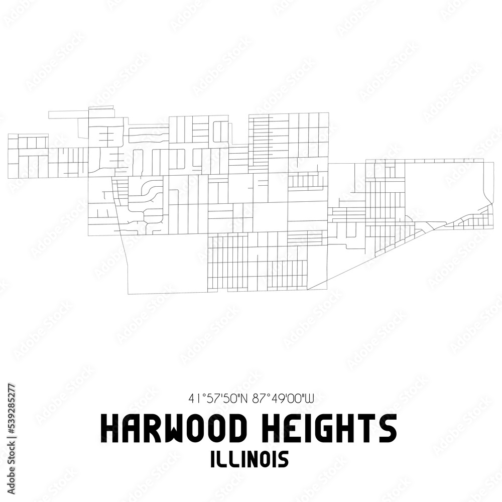 Harwood Heights Illinois. US street map with black and white lines.