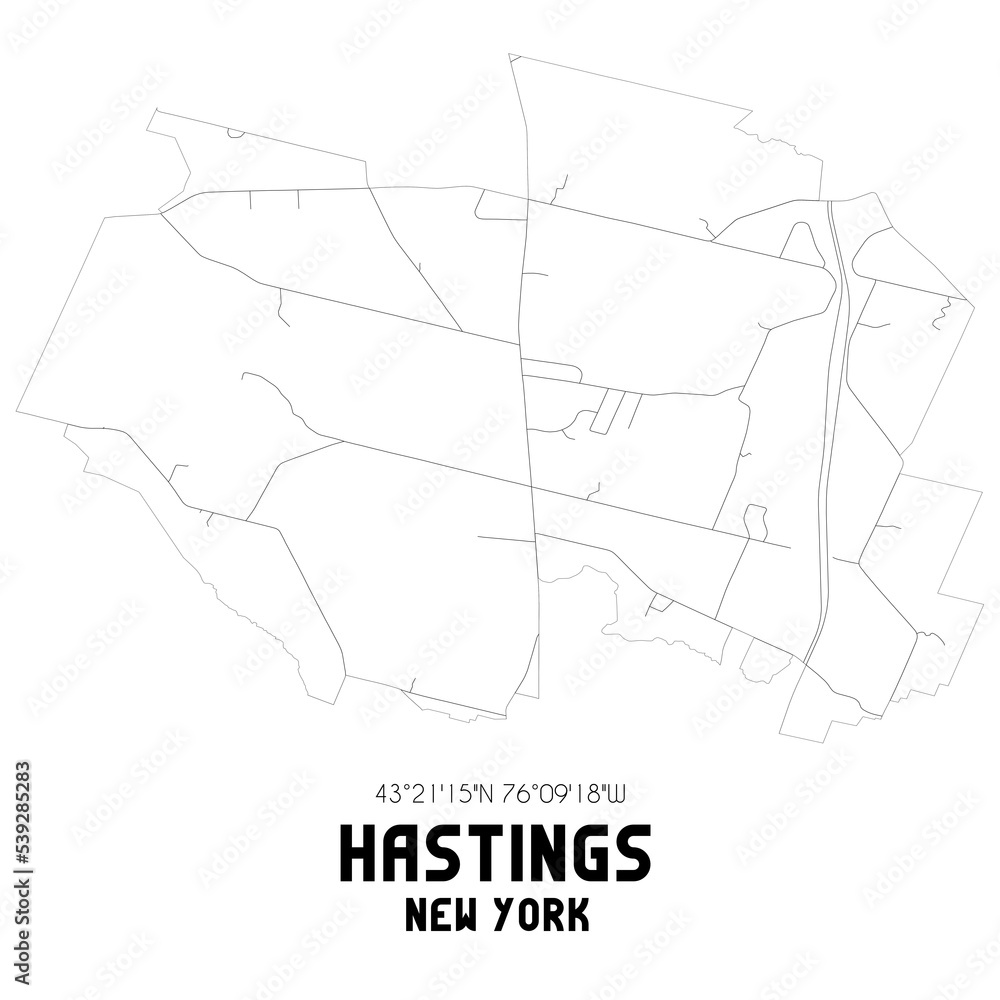 Hastings New York. US street map with black and white lines.
