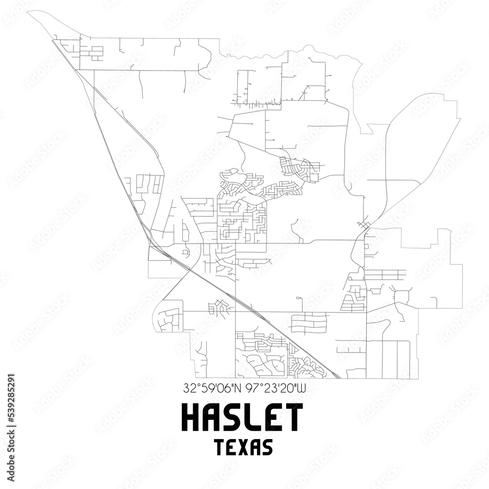 Haslet Texas. US street map with black and white lines. Stock