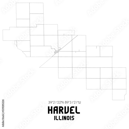 Harvel Illinois. US street map with black and white lines.