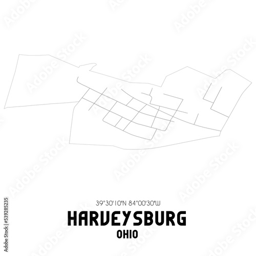 Harveysburg Ohio. US street map with black and white lines.