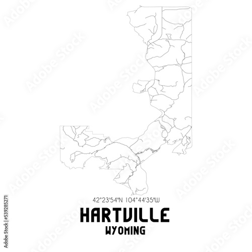 Hartville Wyoming. US street map with black and white lines.