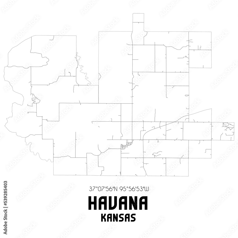 Havana Kansas. US street map with black and white lines. Stock