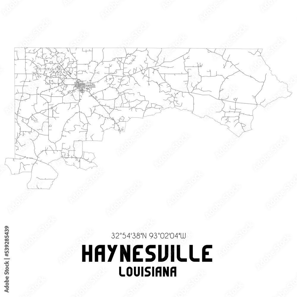 Haynesville Louisiana. US street map with black and white lines.