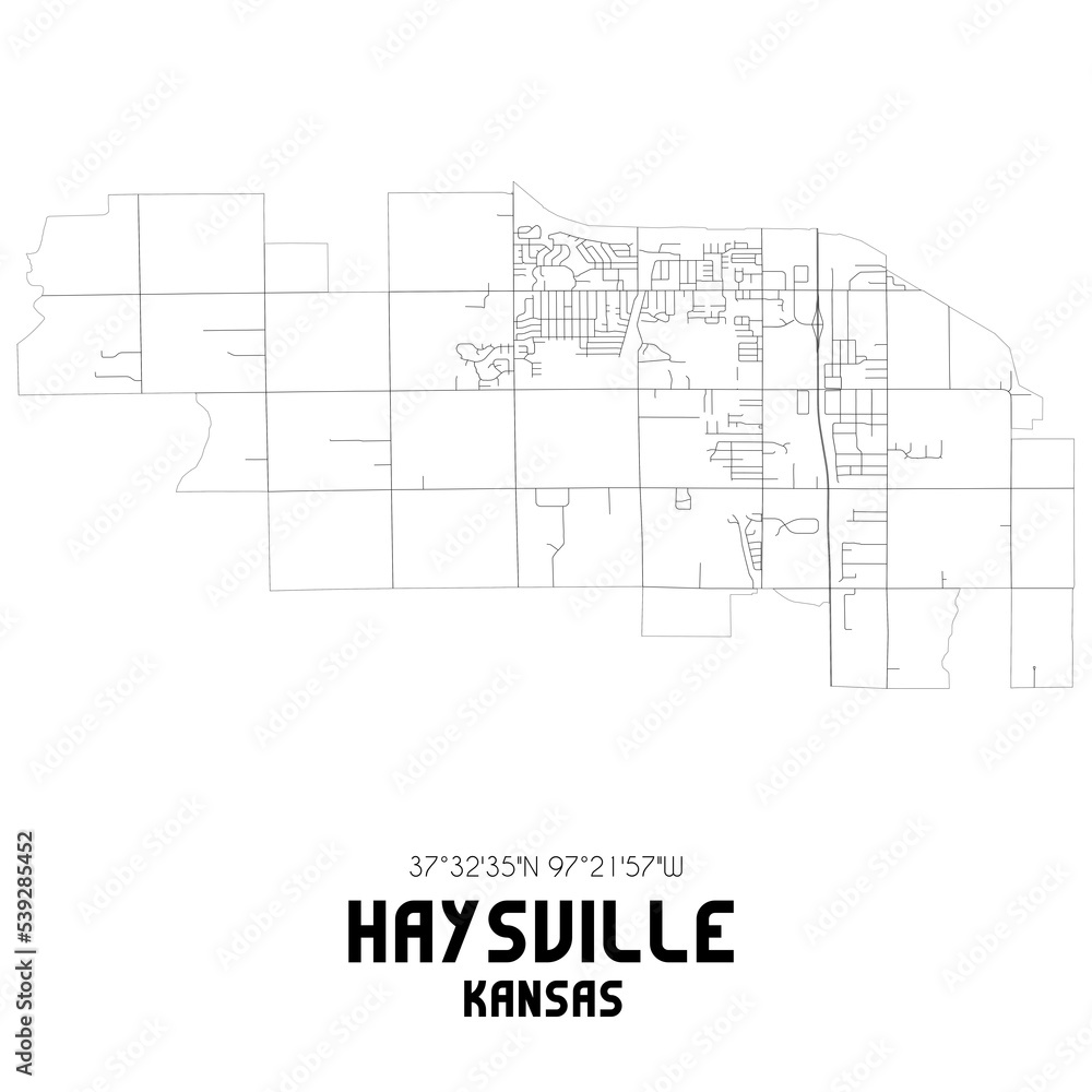 Haysville Kansas. US street map with black and white lines. Haysville Kansas. US street map with black and white lines.