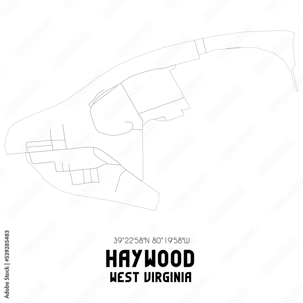 Haywood West Virginia. US street map with black and white lines.