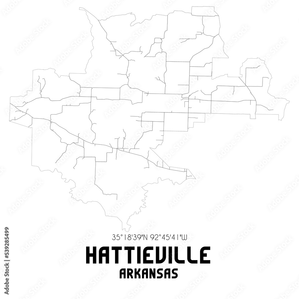 Hattieville Arkansas. US street map with black and white lines. Hattieville Arkansas. US street map with black and white lines.
