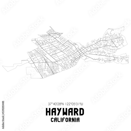 Hayward California. US street map with black and white lines. photo