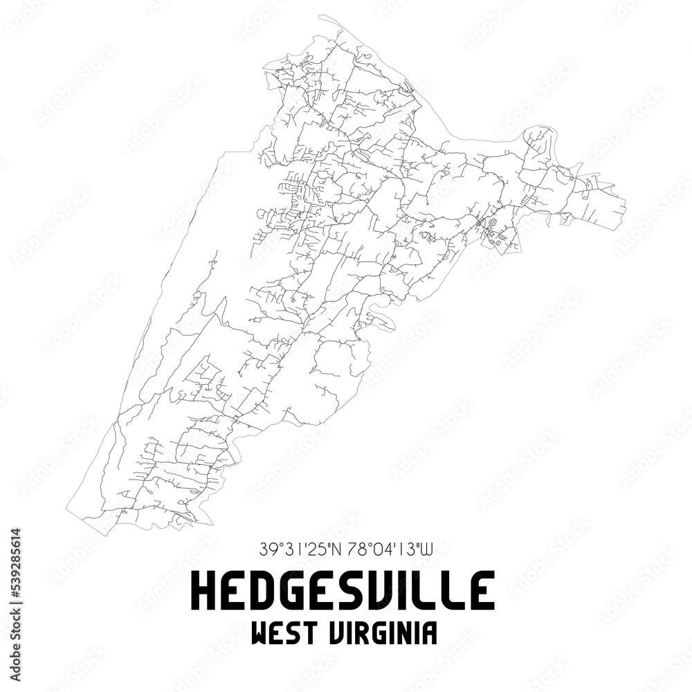 Hedgesville West Virginia. US street map with black and white lines.