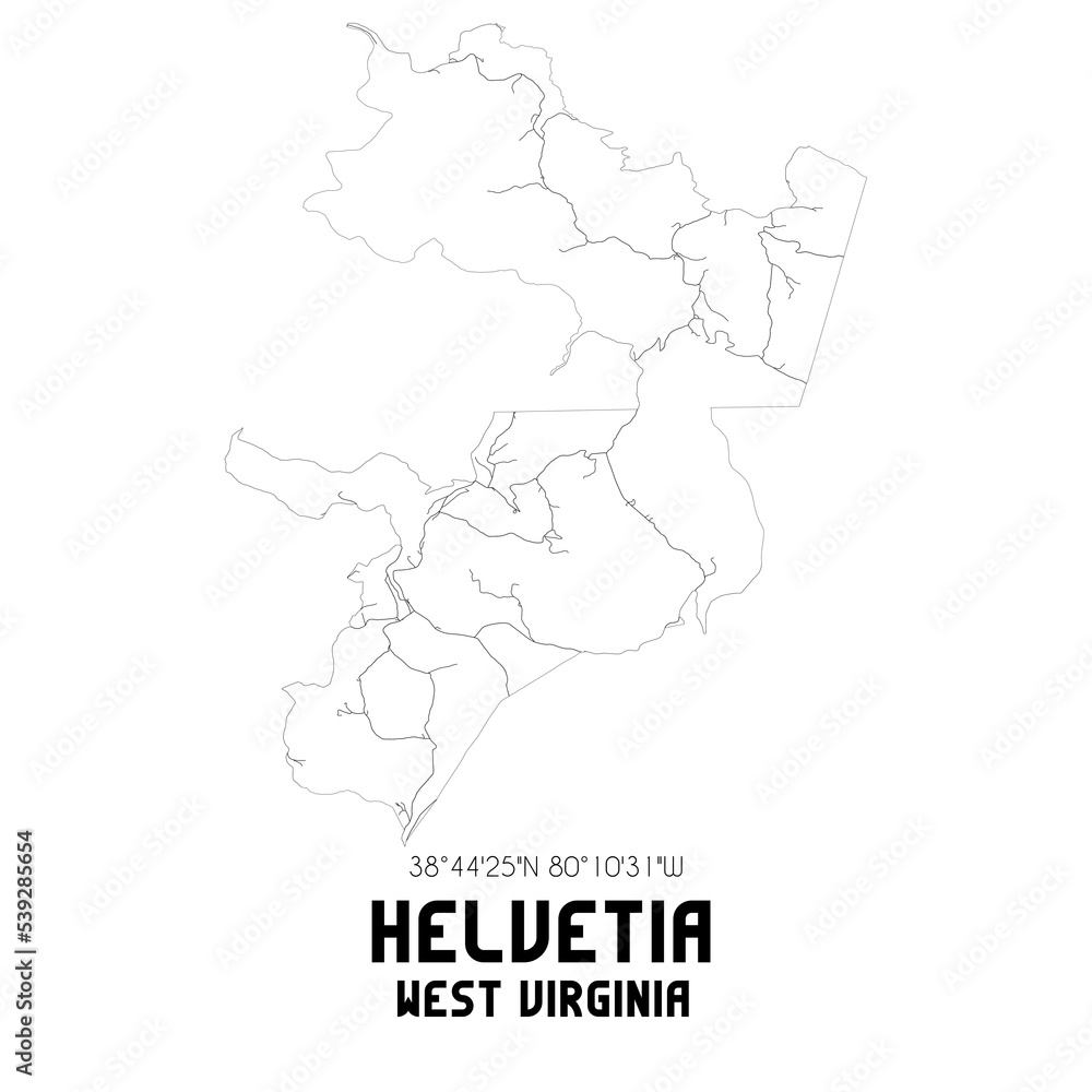 Helvetia West Virginia. US street map with black and white lines.