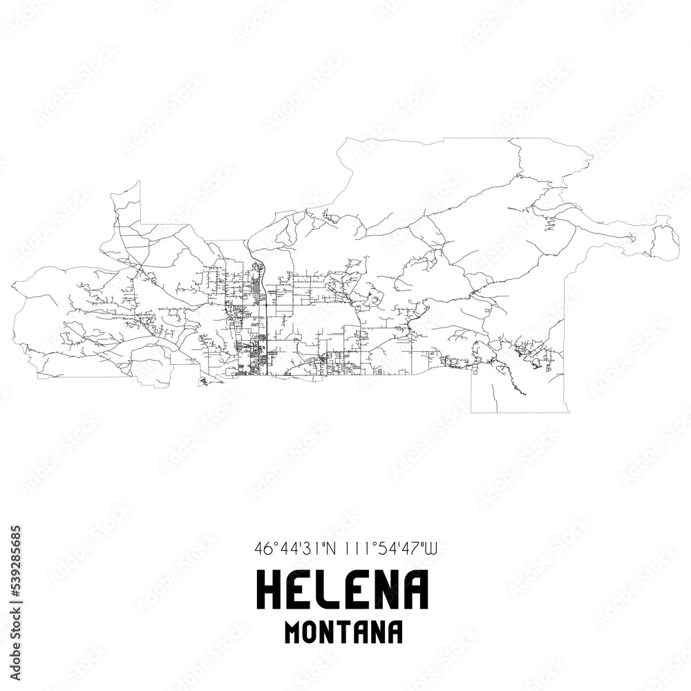 Helena Montana. US street map with black and white lines.