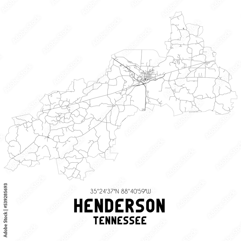 Henderson Tennessee. US street map with black and white lines.