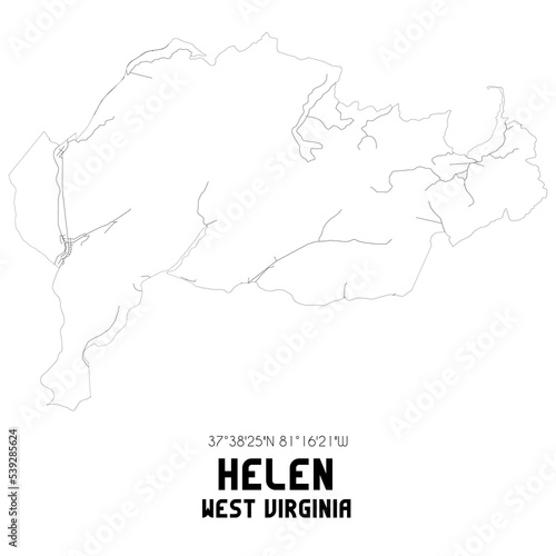 Helen West Virginia. US street map with black and white lines.