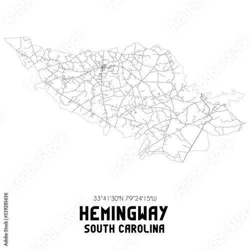 Hemingway South Carolina. US street map with black and white lines.