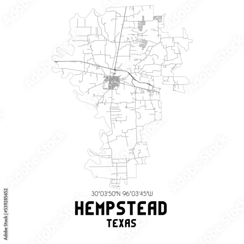 Hempstead Texas. US street map with black and white lines.
