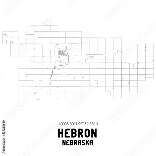 Hebron Nebraska. US street map with black and white lines.