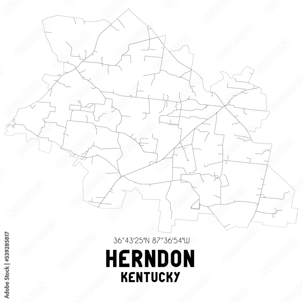 Herndon Kentucky. US street map with black and white lines.