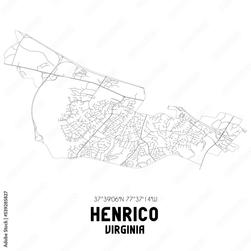Henrico Virginia. US street map with black and white lines.