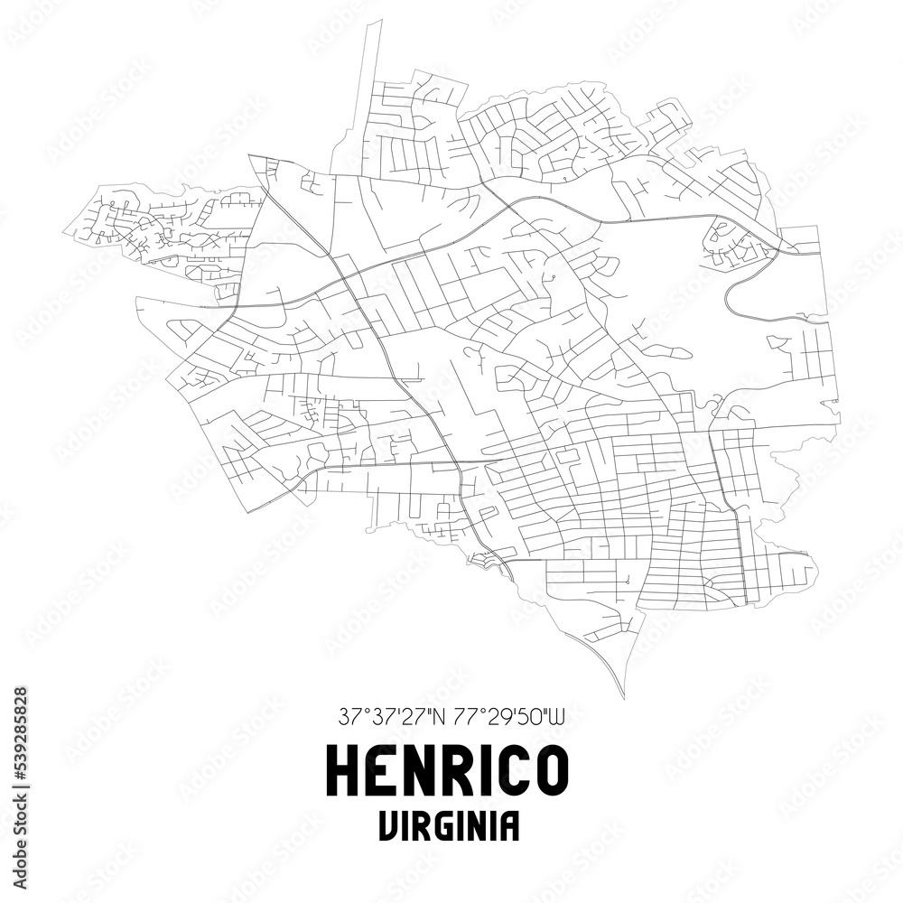 Henrico Virginia. US street map with black and white lines.