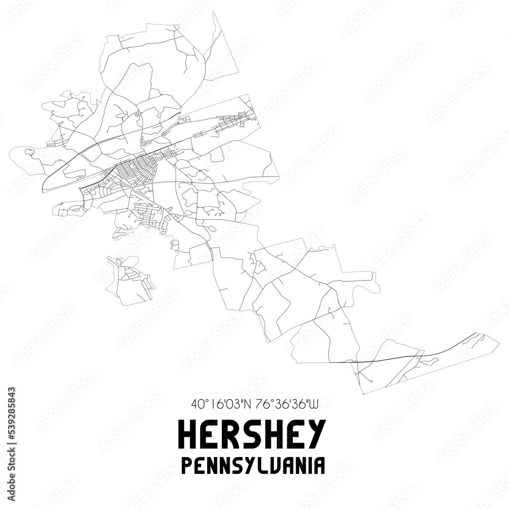 Hershey Pennsylvania. US street map with black and white lines.