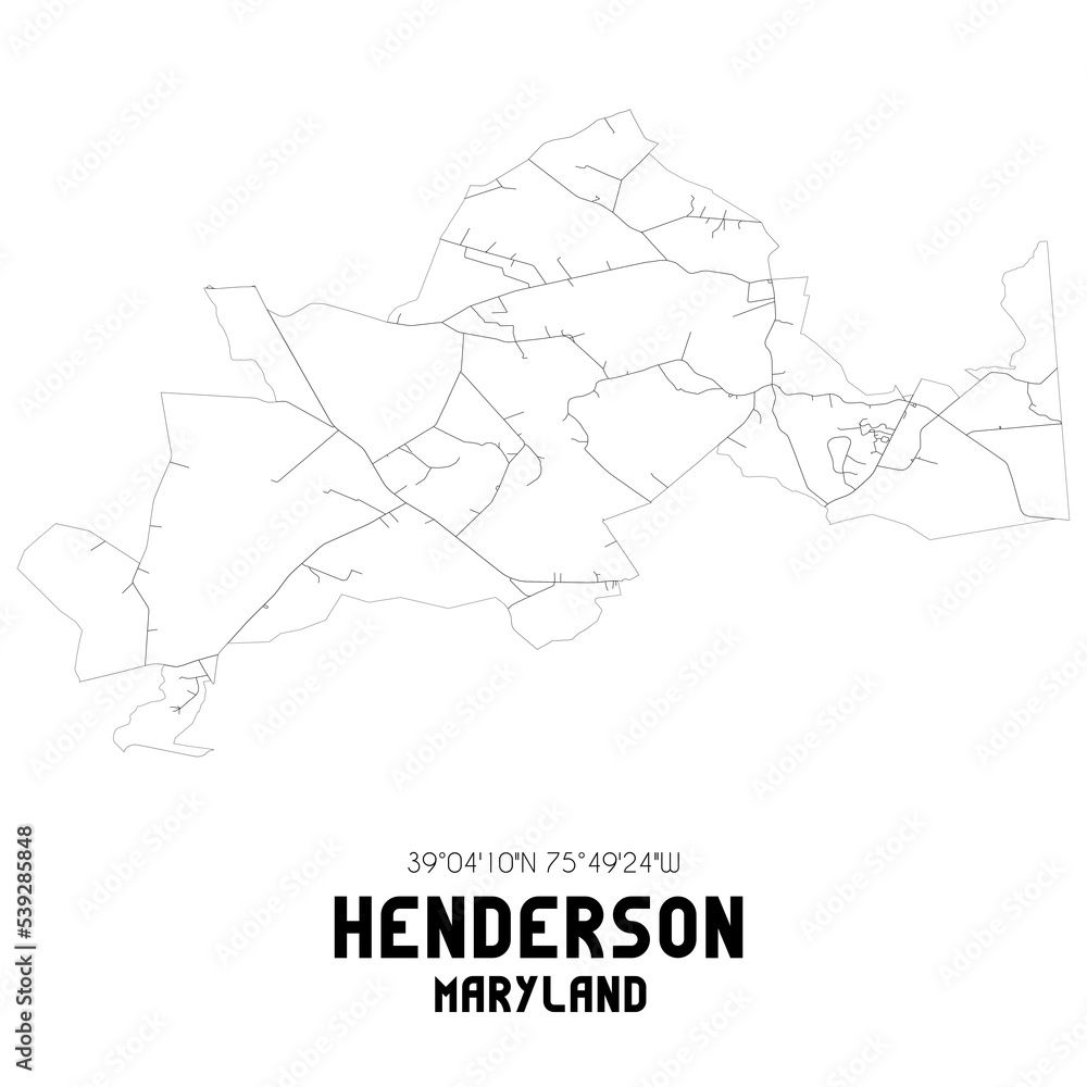 Henderson Maryland. US street map with black and white lines.