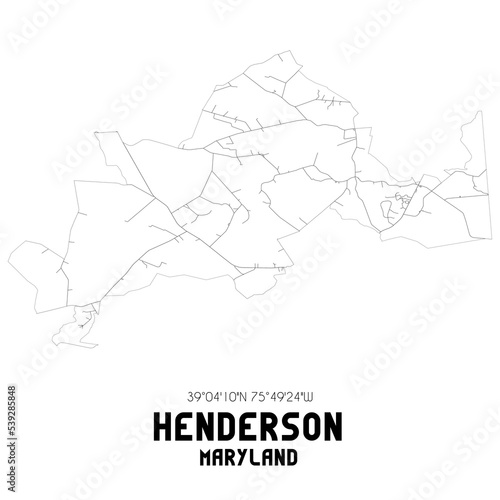 Henderson Maryland. US street map with black and white lines.