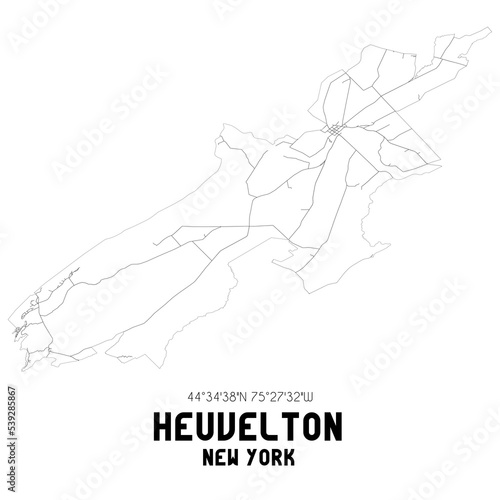 Heuvelton New York. US street map with black and white lines.