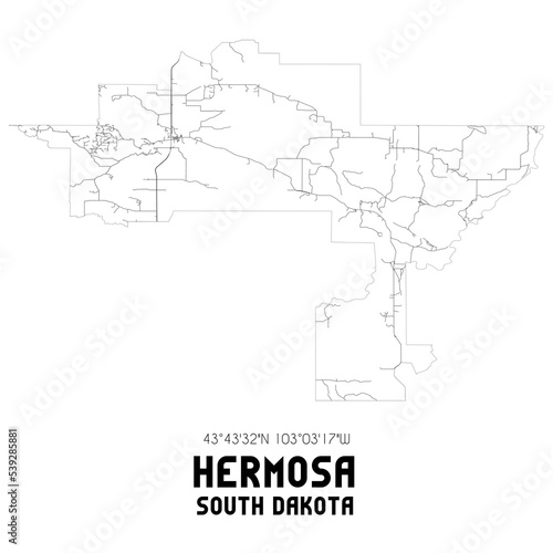 Hermosa South Dakota. US street map with black and white lines.