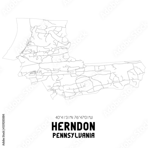 Herndon Pennsylvania. US street map with black and white lines.