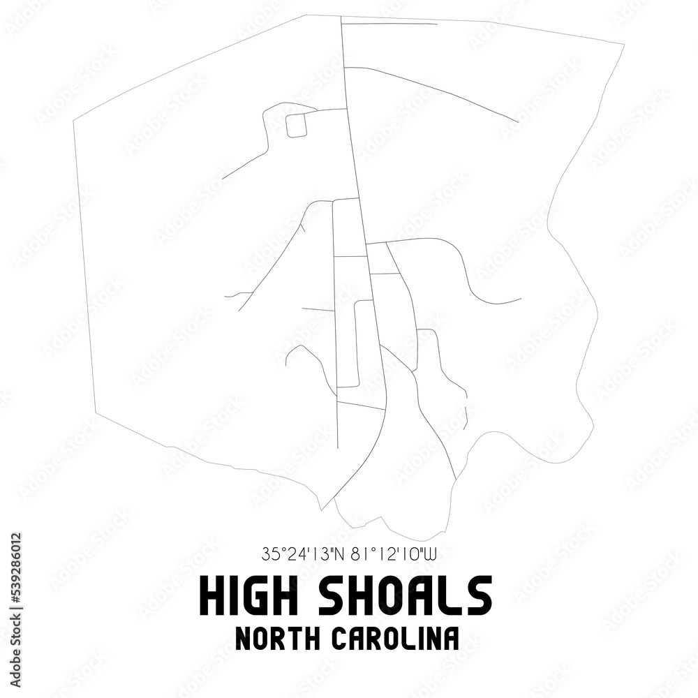 High Shoals North Carolina. US street map with black and white lines.