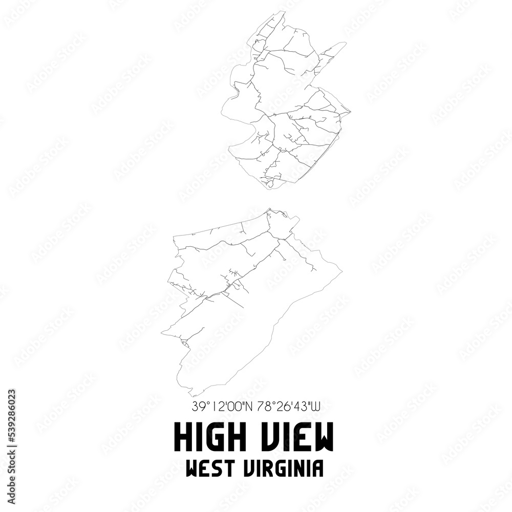 High View West Virginia. US street map with black and white lines.