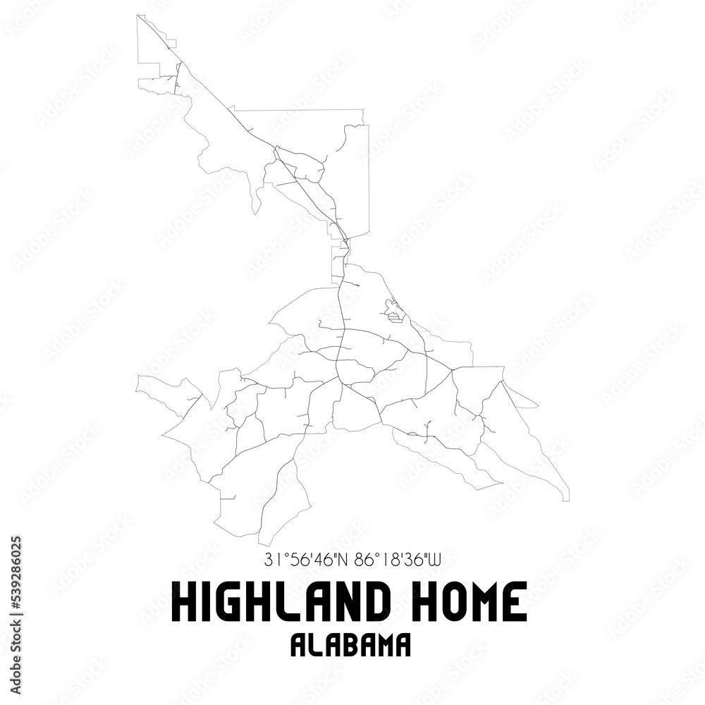 Highland Home Alabama. US street map with black and white lines. Highland Home Alabama. US street map with black and white lines.