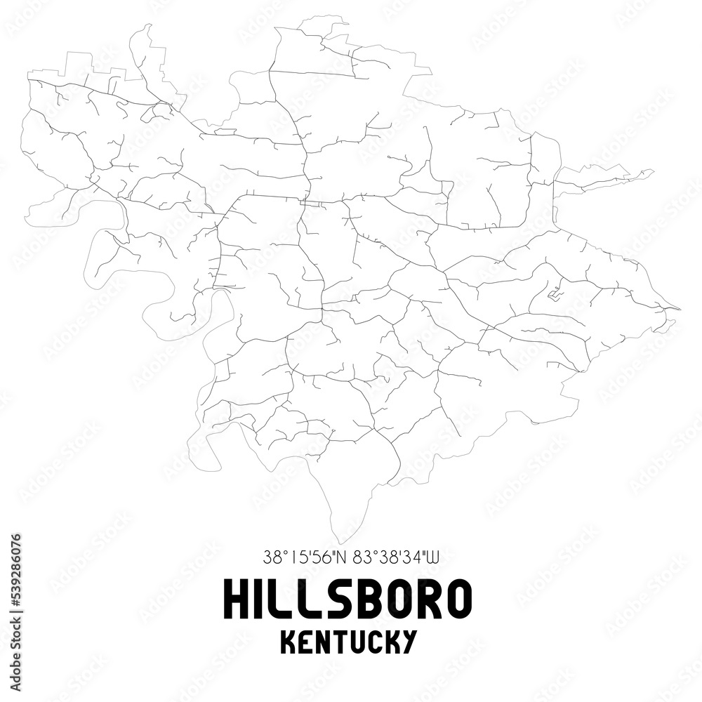 Hillsboro Kentucky. US street map with black and white lines.