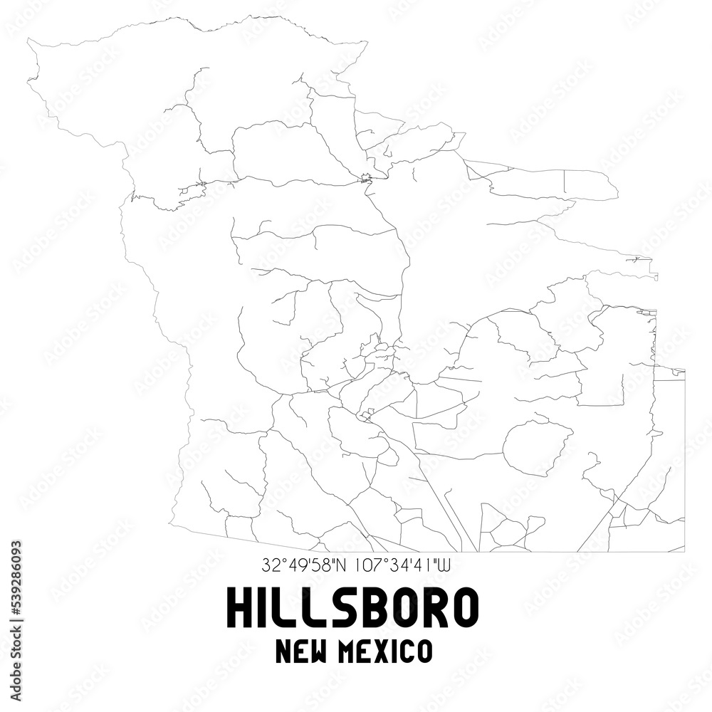 Hillsboro New Mexico. US street map with black and white lines.