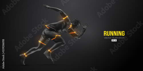 Abstract silhouette of a running athlete on black background. Runner man are running sprint or marathon. Vector illustration