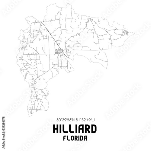 Hilliard Florida. US street map with black and white lines.