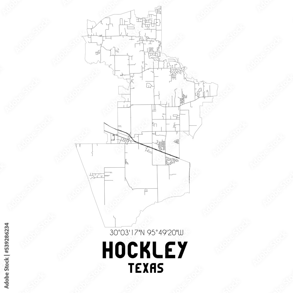 Hockley Texas. US street map with black and white lines.