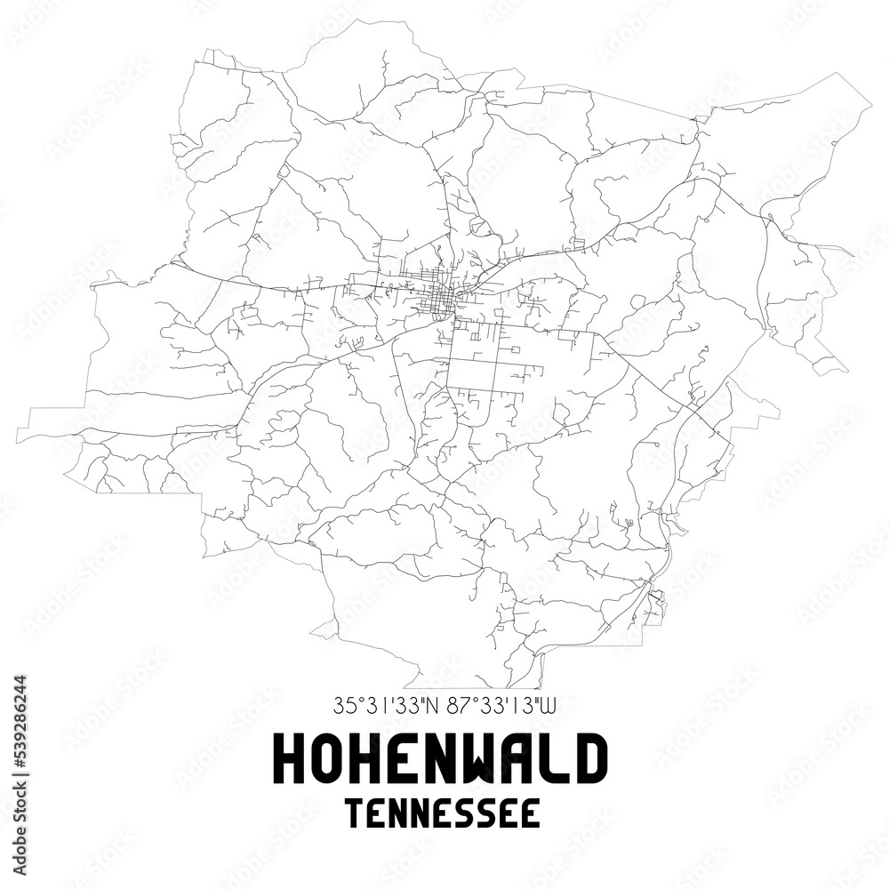 Hohenwald Tennessee. US street map with black and white lines.