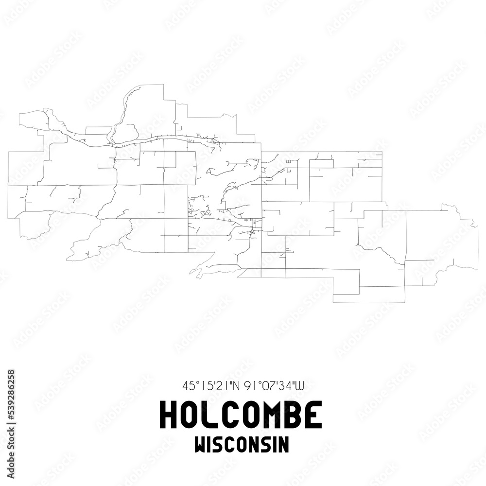 Holcombe Wisconsin. US street map with black and white lines.