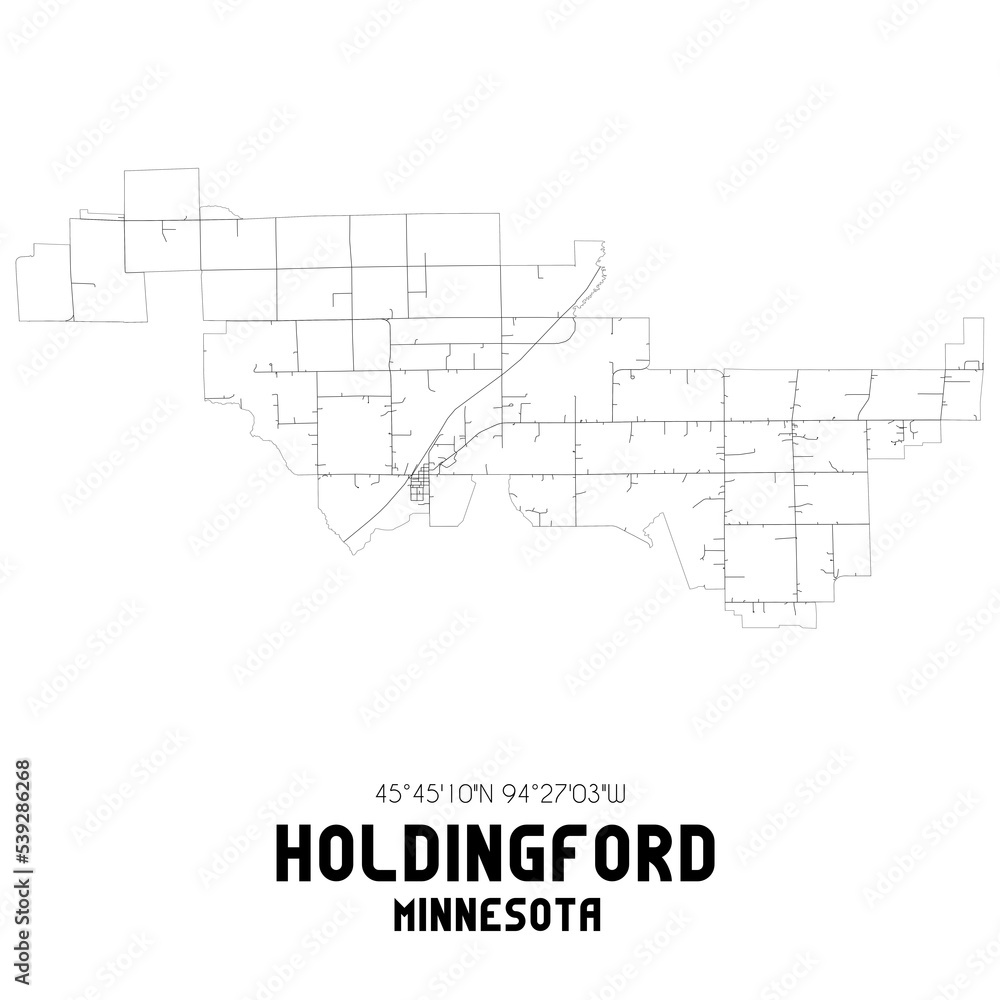 Holdingford Minnesota. US street map with black and white lines.