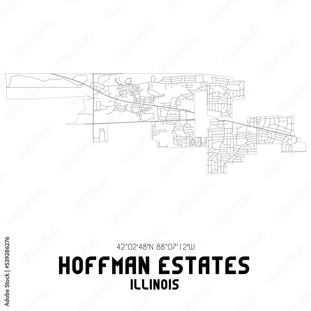 Hoffman Estates Illinois. US street map with black and white lines.