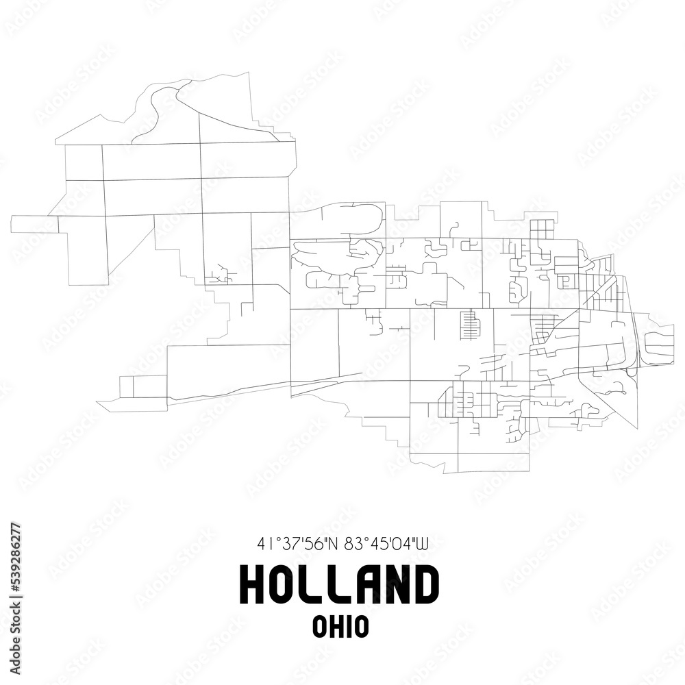 Holland Ohio. US street map with black and white lines.