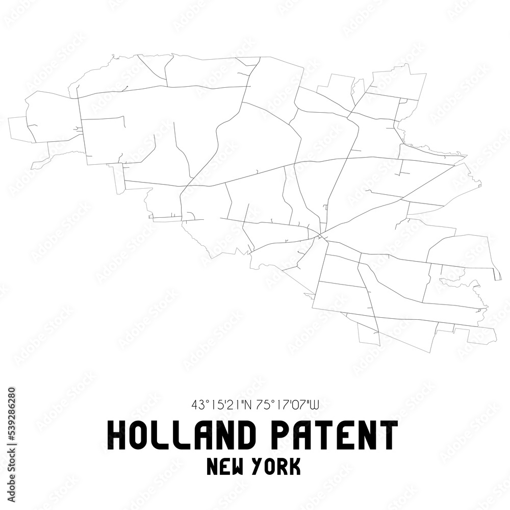 Holland Patent New York. US street map with black and white lines.