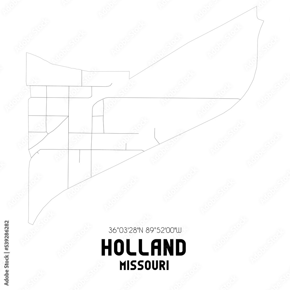 Holland Missouri. US street map with black and white lines. Holland Missouri. US street map with black and white lines.