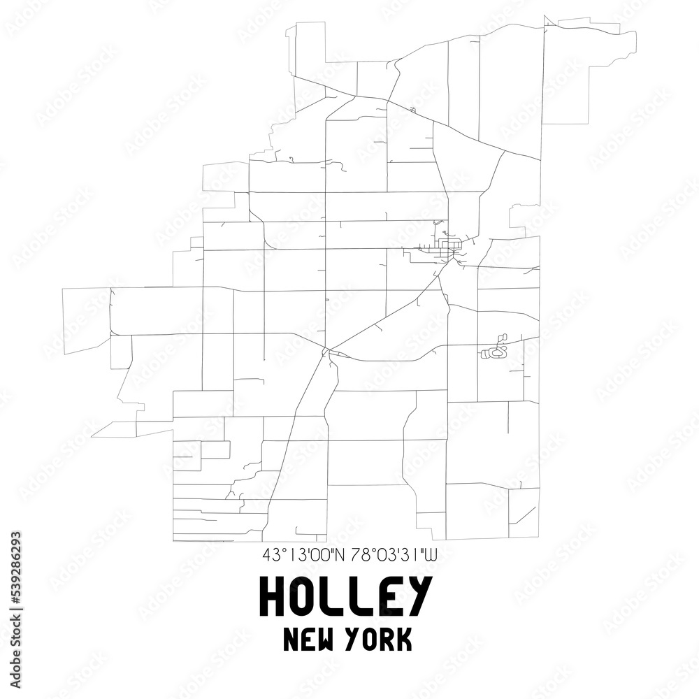 Holley New York. US street map with black and white lines.