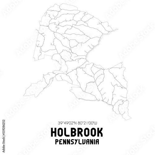 Holbrook Pennsylvania. US street map with black and white lines.