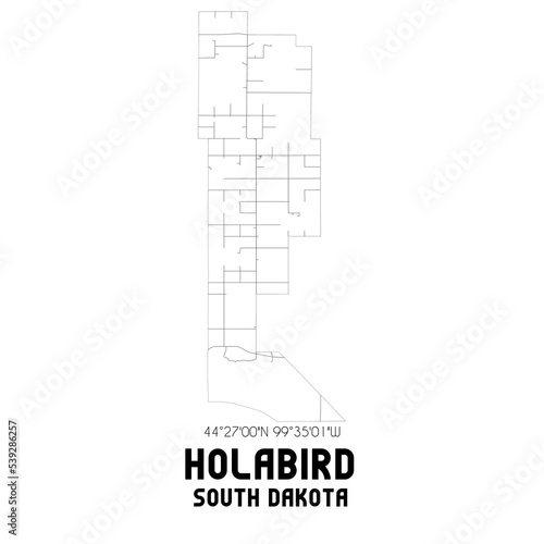 Holabird South Dakota. US street map with black and white lines.